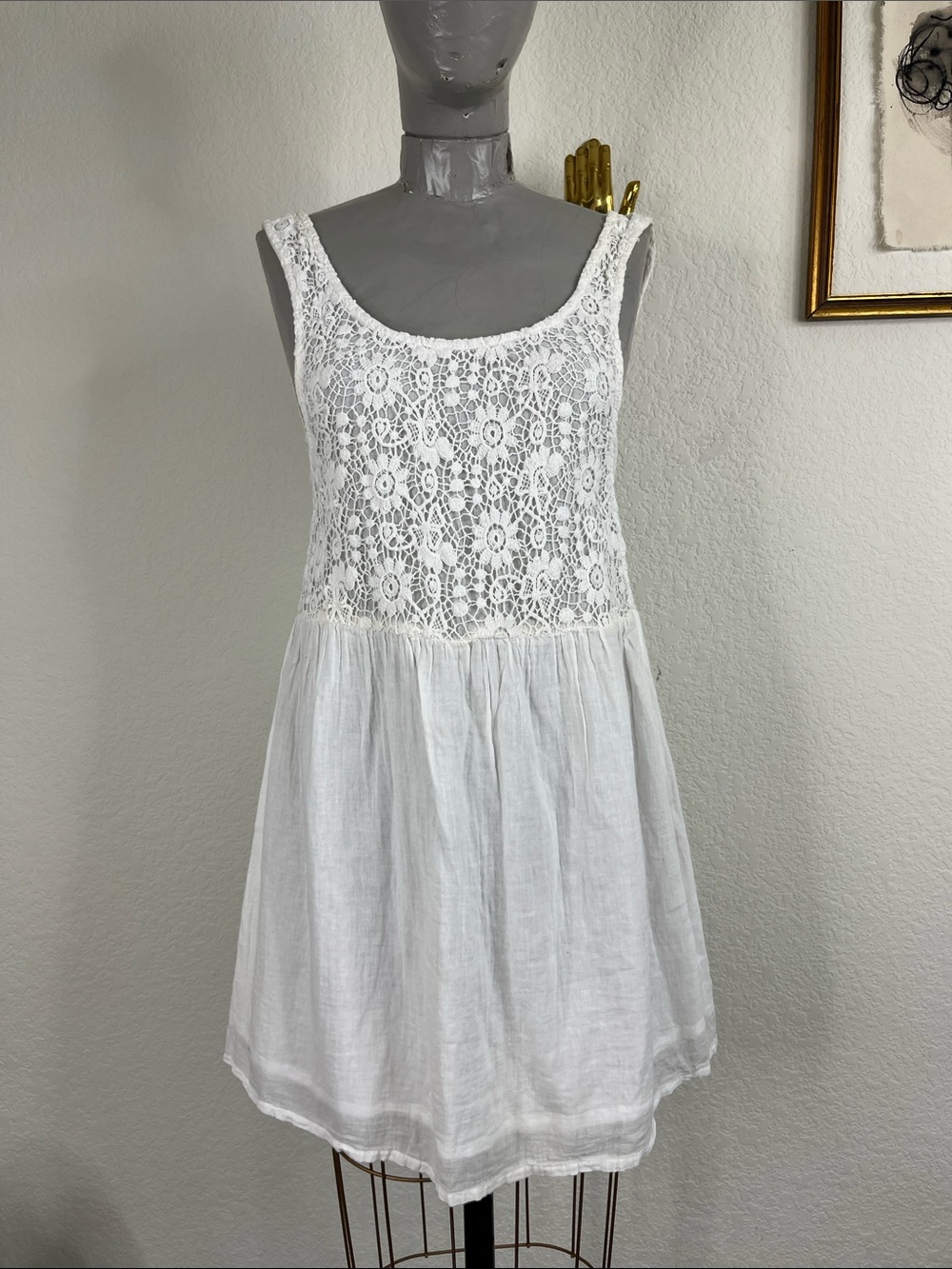 OndadeMar Reversible Scoop Plunge Crochet Yoke Caged Side Cover Up Mini Dress